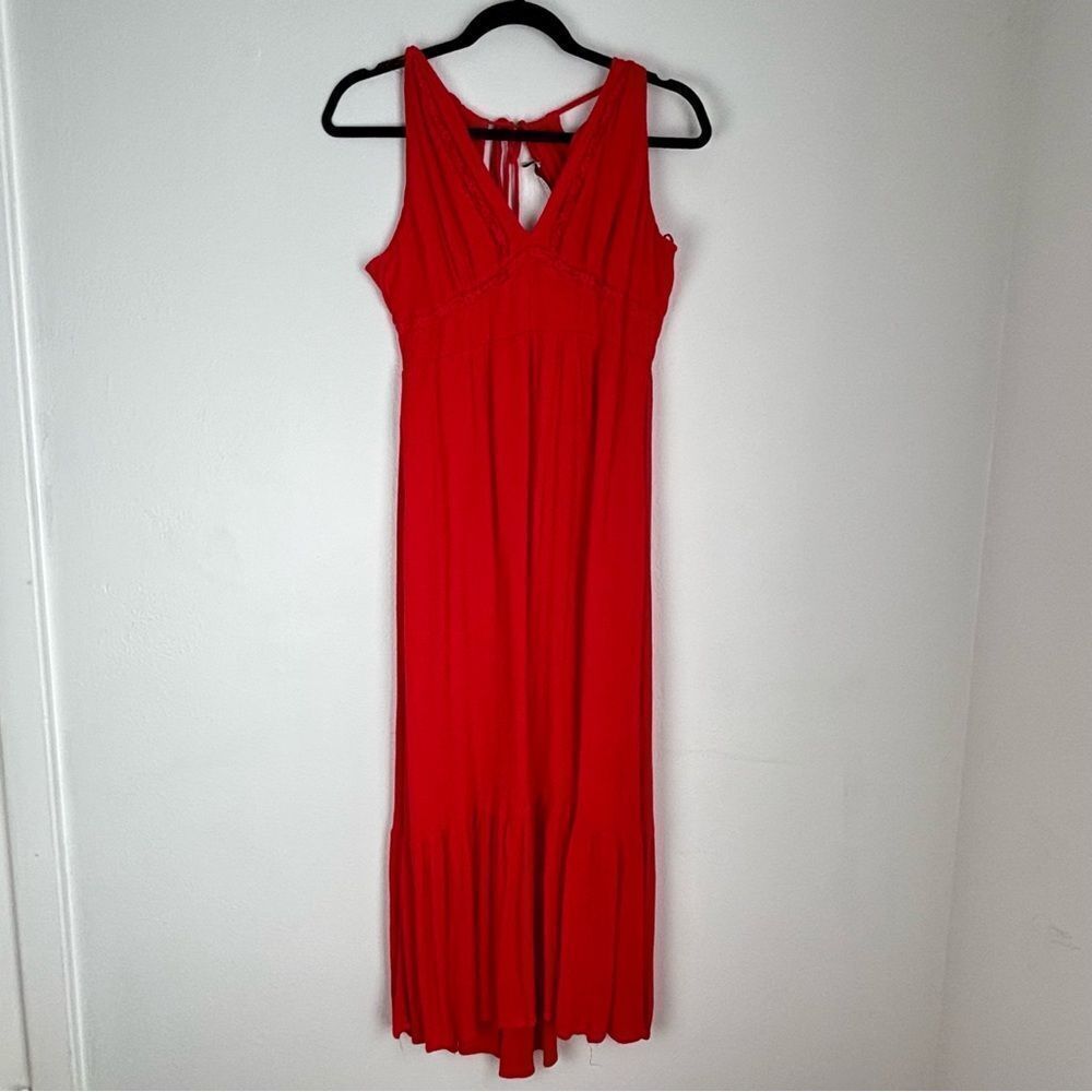 Lush Red Guazy Babydoll‎ Maxi Dress Small Boho Sleeveless Open Back Beach Resort
